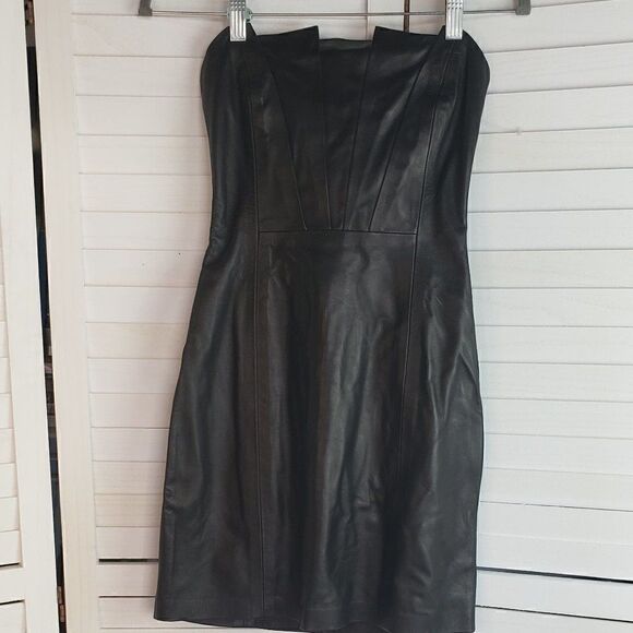 NWT Sablyn Black Leather Tulip Top Mini Dress Size XS - Picture 2 of 8